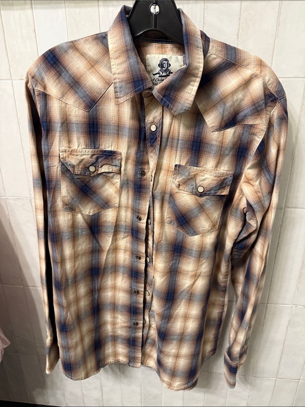Women’s Plaid Button-Down Shirt - Blue & Tan